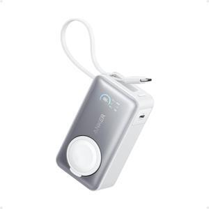 Anker MagGo Power Bank for Apple Watch, Officially Certified, 10,000 mAh Compact Battery Pack with Built-in USB-C Cable, 35 W Max, for iPhone 15 Series, Samsung, iPad, AirPods and More White