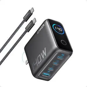 Anker Laptop Charger, 140W MAX USB C Charger, 4-Port Multi-Device Fast Charging, Advanced GaN Power Adapter, Intuitive Touch Controls, for MacBook, iPhone 16 Series, Samsung Galaxy, Pixel, and More