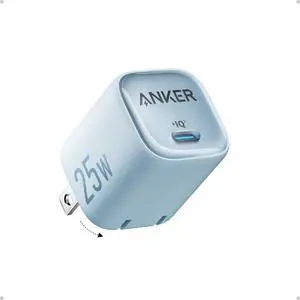 Anker 25W USB C Charger Block, Compact and Foldable, Supports PPS Fast Charging for Galaxy S24/Z Fold/Z Flip/Tab, iPhone, iPad (Black) Blue