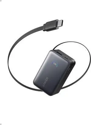 Anker Nano Power Bank, 10,000mAh Portable Charger with 2.3 ft InstaCord Retractable Cable, 45W Max Compact Battery Pack, Smart Display, for iPhone 16 / 15 Series, iPad, Galaxy, Pixel, and More