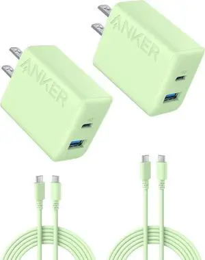 Anker iPhone 16 Charger, 2-Pack 20W Fast USB C Charger Block, for iPhone 16/16 Pro Max/15 Series/iPad Pro and More (White, 2 Pack & 2 Cable) Green