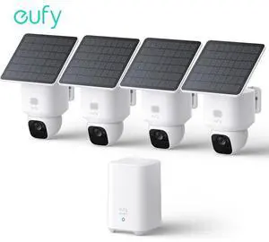 eufy Security SoloCam E30, 2 Pack, Security Cameras Wireless Outdoor, Solar Camera Outdoor Wireless, 360° Pan, AI Tracking, 2K Clarity, No Monthly Fee, Supports Only 2.4GHz 4 Pack+Homebase 2