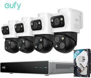 eufy 4K NVR Security Camera System S4 Max, PoE Wired, 24/7 Recording, Triple Lens Bullet-PTZ Cam, 360° PTZ, Up to 16CH, Cross-Cam Tracking, 8× Auto Zoom, Smart Video Search, 2TB HDD
