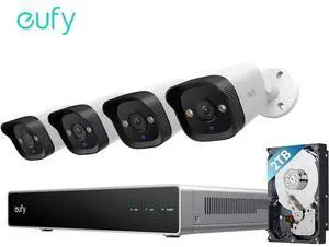 eufy PoE NVR Security System E40, 24/7 Recording,Up to 16CH, 2TB HDD, 4 4K Bullet Cams, Wired Outdoor Cam, 4K UHD, 122° FOV, Color Night Vision, AI Detection, Red and Blue Strobe
