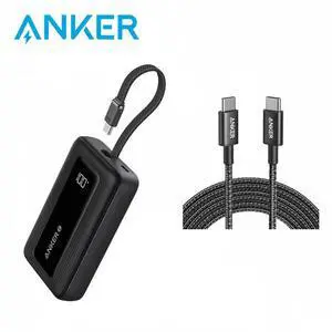 Anker Zolo Portable Charger, 10,000mAh 30W Power Bank with Built-in Lanyard USB-C Cable for Travel, Fast Charging Battery Pack for iPhone 16/15 Series, MacBook, Galaxy, iPad, and More
