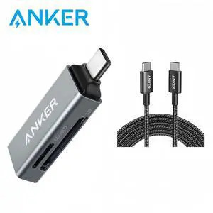 Anker SD Card Reader, 2-in-1 USB C Memory Card Reader for SDXC, SDHC, SD, MMC, RS-MMC, Micro SDXC, Micro SD, Micro SDHC Card, and UHS-I Cards Card Reader+10ft cable