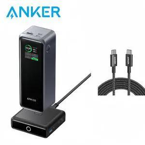 Anker Prime 27,650mAh Power Bank (250W) with 100W Charging Base, 3-Port Portable Charger, Smart App, Compatible with iPhone 15/15 Plus/15 Pro/15 Pro Max/14 Series, MacBook, Samsung, Dell, AirPods