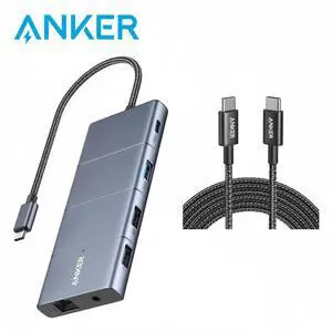 Anker 565 11-in-1 USB C Hub, 10 Gbps USB-C and USB-A Data Ports, 4K HDMI and DisplayPort, 100W Power Delivery, 2 USB 2.0 Data Ports, Ethernet, AUX, microSD and SD Card Slots, for XPS and More