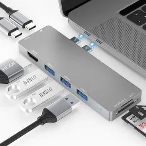 LUOM 8-in-2 Dual USB C Hub Adapter for MacBook Air 2019/2018,MacBook Pro 2019/2018/2017/2016 with 4K HDMI,Thunderbolt 3 Port,100W PD,SD/TF Card Reader,3 USB 3.0 Ports