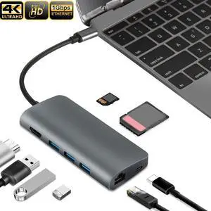 USB C Hub, 8-In-1 Type C Hub with Ethernet Port, 4K USB C to HDMI, 3 USB 3.0 Ports, SD/TF Card Reader, USB-C Power Delivery Compatible with MacBook Pro 13/15(Thunderbolt 3),2018 Mac Air,Chromebook USB C Hub, 8-In-1 Type C Hub with Ethernet Port, 4K USB C to HDMI, 3 USB 3.0 Ports, SD/TF Card Reader, USB-C Power Delivery Compatible with MacBook Pro 13/15(Thunderbolt 3),2018 Mac Air,Chromebook