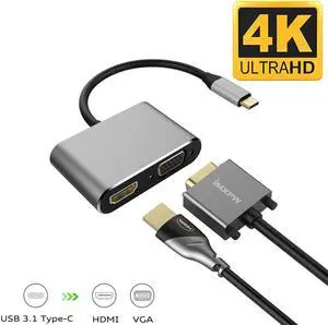 USB C to HDMI VGA Adapter, LUOM USB C HUB Type C (Thunderbolt 3 Compatible) to HDMI 4K+VGA Video Converter for MacBook/Pro/Air, Android Phone, Laptops, Tablet and More USB C devices