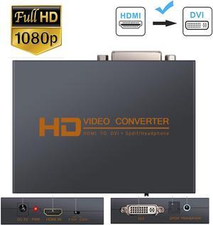 LUOM HDMI TO DVI Video Audio Converter Support 2.0CH 5.1CH Opitcal 3.5MM Jack Audio Output 1080P Digital to Analog Converter for PS3/4/Xbox/Roku/DVD Player/Laptop/Sky HD Box/HDTV/STB