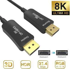 LUOM DisplayPort 1.4 Cable 8K 60Hz, 4K 144Hz, 4K 120Hz DisplayPort to DisplayPort Cable DP 1.4 HBR3 Cord, HDR, VESA Certified, 50m 164ft