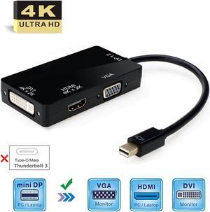 Mini DisplayPort to HDMI VGA DVI Adapter, 4K Mini DP Thunderbolt 3 in 1 Adapter Video Display Converter for MacBook Air Microsoft Surface Pro 3/4 Surface Book ThinkPad Google Chromebook(4K,Black)
