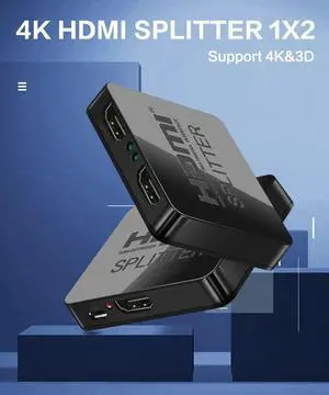 Hdmi Splitter 1 in 2 Out ,LUOM Powered Full Ultra HD 1080P V1.4 HDMI Display,Support 4K/2K and 3D Resolutions 1 Input to 2 Outputs