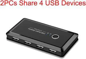 USB 2.0 Peripheral Sharing Switch - 2 Computers Sharing 4 USB Devices  - Mac / Windows / Linux - One-Button Swapping and 2 Pack USB2.0 A to A Cable