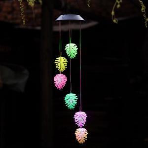 Solar Pine Cone Wind Chime Color Changing Solar Mobile, Six Pine Cone Wind Chime Outdoor Best Gifts for Mom Mother's Day, Mobile Hanging Patio Light