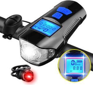 Rechargeable Bike Light Set - Super Bright LED Lights with LCD Speedometer Odometer - Easy to Mount Headlight and Taillight with Quick Release System - Best Front & Back Illumination - Fits All Bikes