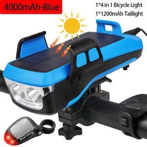 T6 Solar USB Rechargeable Bike Light Set - Super Bright LED Lights 4000mAh- Easy to Mount Headlight and Taillight with Quick Release System - Best Front & Back Illumination - Fits All Bikes