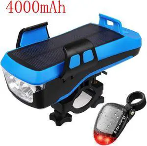 Solar USB Rechargeable Bike Light Set Super Bright Front Headlight and Back LED Rear Bicycle Light with 4000mAh 800Lumens 3 Light Modes, for Men Women Road Cycling Safety Flashlight Easy to Install