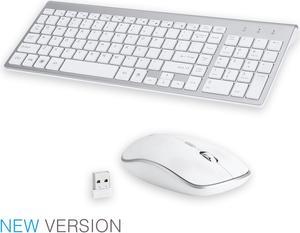 Wireless Keyboard Mouse Combo, Compact Full Size Wireless Keyboard and Mouse Set 2.4G Ultra-Thin Sleek Design for Windows, Computer, Desktop, PC, Notebook - (White)