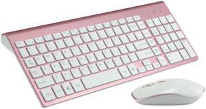 Wireless Keyboard and Mouse Combo - Ultra Thin Full Size Keyboard and Mouse , 2.4GHz Dropout-Free Connection, for Computer, Laptop, PC, Desktop, Notebook, Windows 7, 8, 10-(Pink)