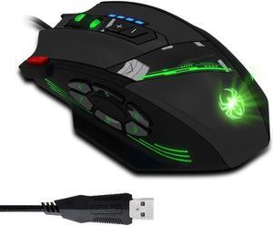 Zelotes C-12 Wired Gaming Mouse , RGB 12 Macro Buttons Programmable True 4000 DPI Claw Grip Comfort Beginner Gaming Mouse for Window PC, Black