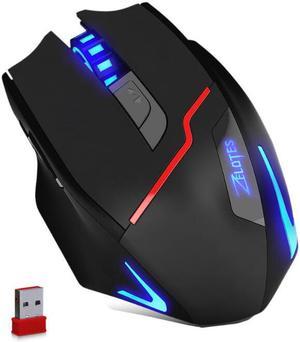 Zelotes PC Gaming Mouse LED RGB Backlit MMO 7-Buttons UP to 3200 DPI Mouse with Fire Button for Windows Computer Gamer (Wired, Black)