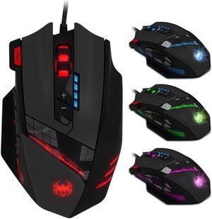 Zelotes PC Gaming Mouse LED RGB Backlit MMO 12 Programmable Buttons Mouse with Macro Recording Side Buttons Rapid Fire Button for Windows Computer Gamer (Wired, Black)