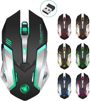 LUOM Wireless Lightweight Gaming Mouse, Optical Rechargeable LED Wireless Gaming Mouse with 7-color Backlit, USB Receiver, Ergonomic Grips, 5 Button, One-Click Desktop - Black