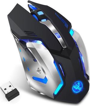 LUOM Rechargeable Wireless Mouse,2.4G Wireless Mouse 5 Buttons Rechargeable Mobile Optical Mouse with USB Nano Receiver,3 Adjustable DPI Levels,Colorful LED Lights for Notebook,PC,Computer-Black