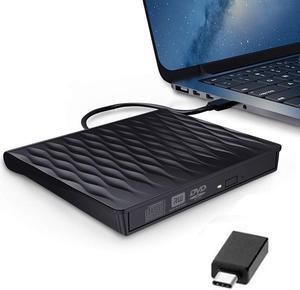 LUOM External DVD/CD Drive, USB 3.0 External DVD CD ROM Burner, Portable DVD Player with Type C Cord, CD RW Optical Drive, Compatible with Laptop Desktop PC Windows Linux OS Apple Mac (SLS01, Black)