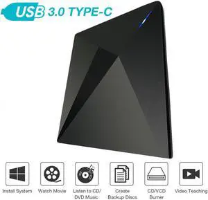 LUOM External DVD Drive, USB 3.0 Type-C CD DVD +/-RW Optical Drive USB C Burner Slim CD/DVD ROM Rewriter Writer Reader Portable  for PC Laptop Desktop MacBook,Polaris