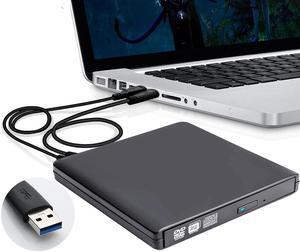 Aluminum External DVD Drive, USB 3.0&Type-C Dual Port DVD Player, Portable Optical Burner Writer Rewriter, High Speed Data Transfer for Laptop Notebook Desktop PC MAC OS Windows, Black