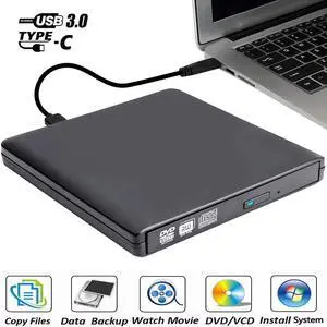 LUOM Aluminum External CD Drive USB 3.0 Portable CD DVD +/-RW Drive DVD/CD ROM Rewriter Burner Writer Compatible with Laptop Desktop PC Windows Mac Pro MacBook (XD058, Black)