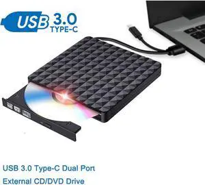 LUOM External DVD CD Drive, USB 3.0 Type-C Portable CD/DVD ROM +/-RW Drive/DVD Player Rewriter Burner Compatible with Laptop Desktop PC Windows Apple Mac (Diamond Pattern )