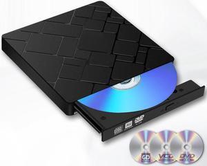 External DVD Drive, USB 3.0 Type C Portable CD/DVD+/-RW Drive/DVD Player for Laptop CD ROM Burner Compatible with Laptop Desktop PC Windows Linux OS Apple Mac Black