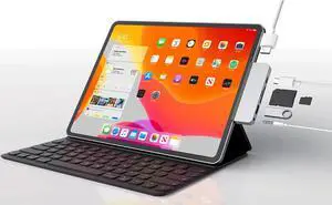 iPad Pro USB C Hub, 6 in 1 Aluminum iPad Pro Dongle Docking Station for New iPad Pro 2018/2019/2020, 4K HDMI, USB-C PD Charging, Micro/SD Card Readers, USB3.0&3.5mm Audio Jack, Space Gray