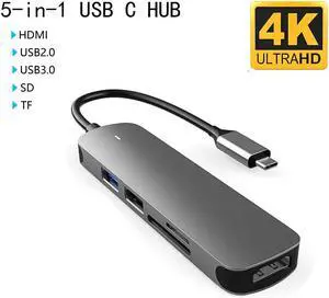LUOM 5-in-1 Type C USB Hub, MacBook & Windows Dock Station, USB 3.0, USB 2.0,4K HDMI Port, SD/TF Card Reader for MacBook Pro/iPad Pro/Type-C Devices