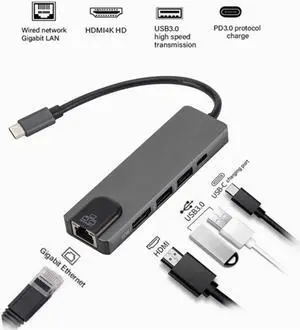 5 In 1 Uhd Type C Hub USB3.0 Hdmi Vga Pd Adapter Docking Station Aluminum Alloy Ultra Hd 4k Output Extensive Compatibility