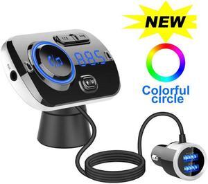 Upgraded Version Car Bluetooth 5.0 FM Transmitter - Payant Bluetooth Car Charger Adapter with 7 Colors LED Backlit/QC3.0 Dual USB Ports, Bluetooth Adapter FM Transmitter Support TF Card/AUX for Car