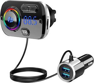 LUOM Bluetooth FM Transmitter, Upgraded BC49BQ Car Transmitter, Wireless Audio FM Transmitter, Support Siri Google Assistant, QC3.0 Charging, Hands-Free Calls with 7 RGB Colors Lights, Black