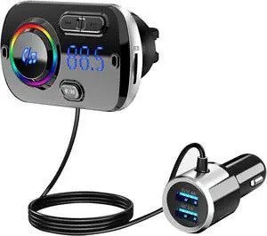 Bluetooth 5.0 FM Transmitter QC3.0 Dual USB Fast Charger Hands-free MP3 Modulator Player Wireless Aux Audio Receiver Car Accessories with 7 Color LED Backlit Support SD Card [Upgraded Version]