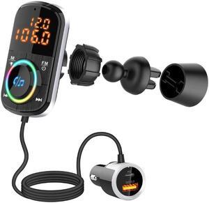 LUOM BC71 Bluetooth 5.0 FM Transmitter for Car, Wireless Radio Adapter Handsfree Car Kit with 7 LED Backlit, QC3.0+USB-C 18W Charging, Support Dual Fast Charging Port Wireless FM Audio Hands Free
