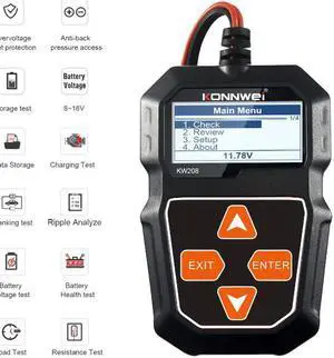 KW208 Car Battery Tester 12V Battery Analyzer for Flooded, AGM,Gel 100-201100 CCA Automotive Tester for Passenger Cars and Light Duty Trucks
