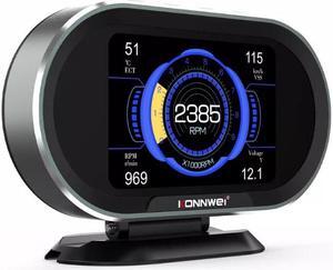 LUOM KW206 Obd2 Car Head Up Display HUD All in One Head Up Display with Function of Speedometer, Water Tank Temperature,Battery Voltage, Clearing Fault Code, Multiple Alarms for All obdii Cars