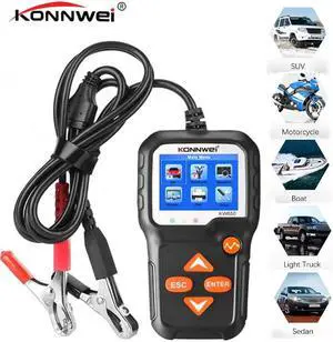 KW650 6V 12V 100-2000 CCA Car Battery Tester Auto Battery Load Tester Charging Cranking System Analyzer With Pure Copper Alligator Rings Clips  for Car Boat Motorcycle Truck Marine