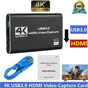 Audio Video Capture Card,4K HDMI USB 3.0 Capture Adapter Video Converter 1080P 60fps Portable Capture Device for Video Game Recording Live Streaming Broadcasting,Support PS4 Xbox One Camera