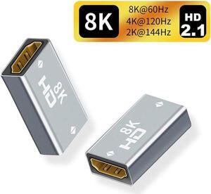 8K HDMI Coupler (2-Pack), HDMI 2.1 Aluminum Alloy Female to Female Adapter, HDMI Female Connector 48 Gbps HDMI Extender Support 8K@60Hz, 4K@144Hz 1080p