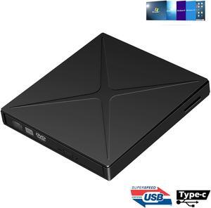 External DVD/CD Drive, USB 3.0 External DVD CD ROM Burner, Portable DVD Player with Type C Adapter, CD RW Optical Drive Support SD cards Reader for Laptop Desktop PC Windows Linux OS Apple Mac
